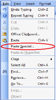 paste special in ms word in hindi