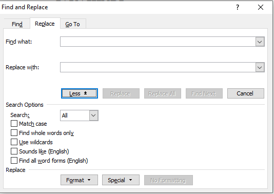 replace in ms word in hindi