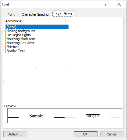 format ms word in hindi