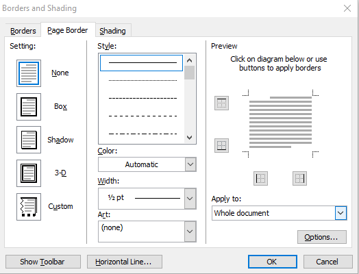 border and shading ms word in hindi