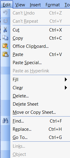 what is Excel Edit Menu in hindi