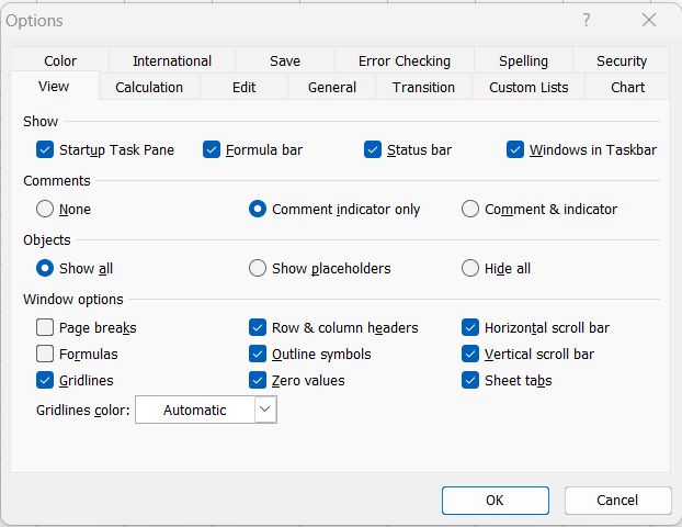 Excel View Tab in hindi