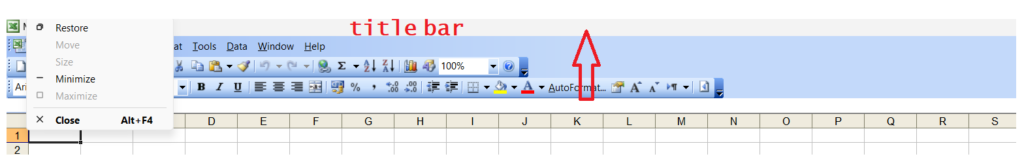 excel Title Bar in hindi